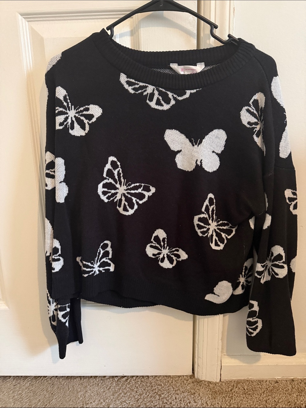 Black Knit Butterfly Crewneck Sweater